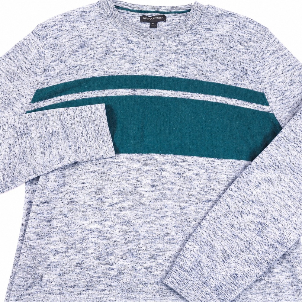 Banana Republic Mens XL Gray Green Stripe Crew Neck Pullover‎ Sweater